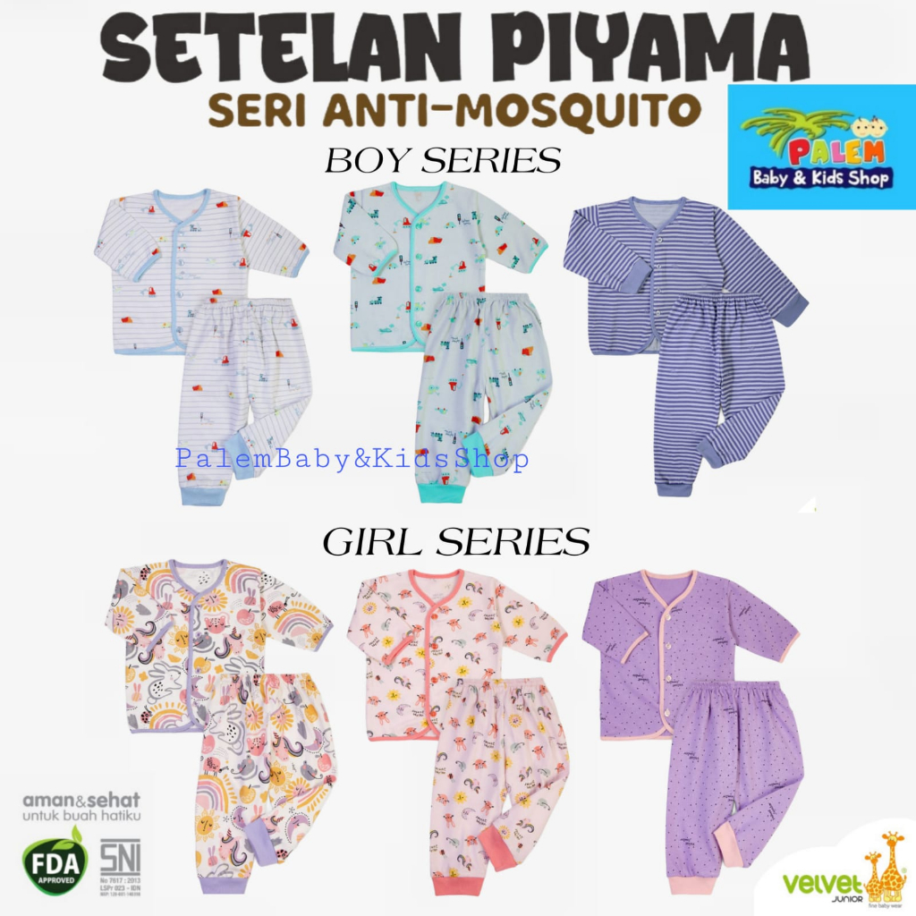 VELVET SETELAN BAJU PIYAMA ANAK ANTI MOSQUITO / ANTI NYAMUK BOY GIRL 0-9 BULAN