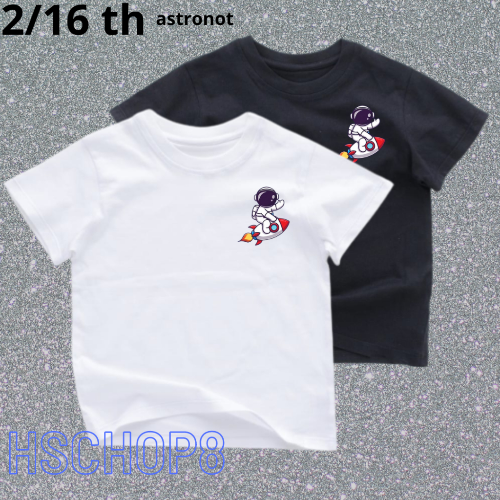 Kaos Anak Astronot Samping Cutton Combed Baju Oblong Anak Unisex Kaos Anak Cewek Pakaian Anak Cowok cewek Usia 2-16 Tahun