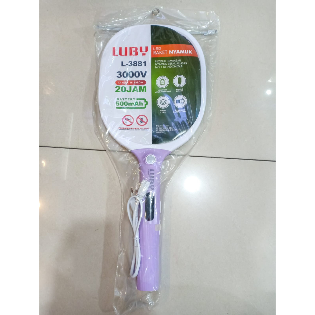 Raket Nyamuk LUBY L-3881 Raket Nyamuk LED plus Kabel Charge