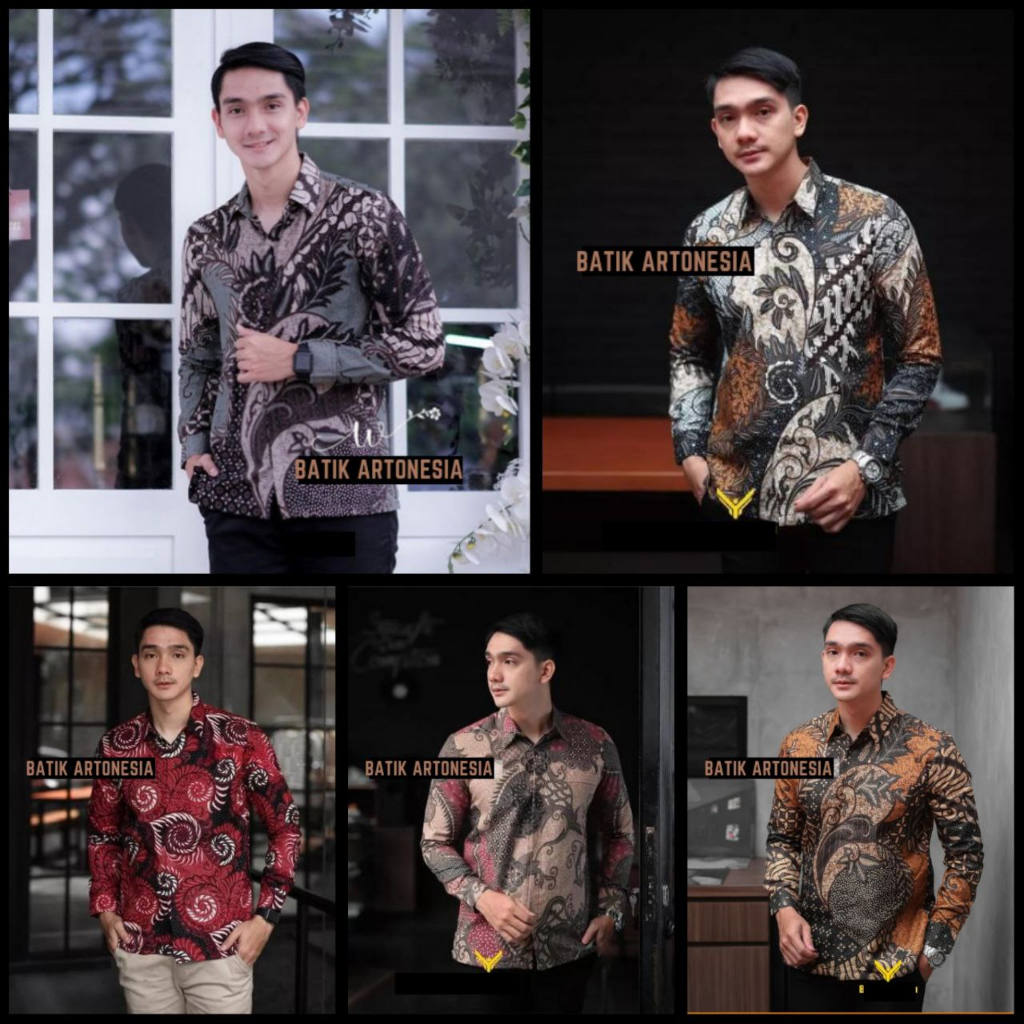 Atasan Kemeja Batik Pria Dewasa Lengan Panjang Azmil HRB026 Motif Keratonan Kode 002 Baju Kondangan Kerja Pakaian Pria Termurah