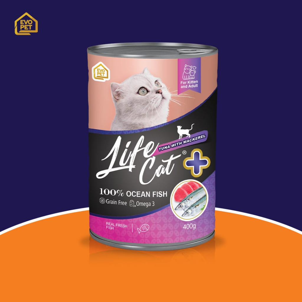 EXPEDISI ( 24 KALENG / 1 DUS ) Makanan Kucing Life Cat Kaleng Plus Tuna With Mackerel 400g Wet Food / Life Cat + Kaleng