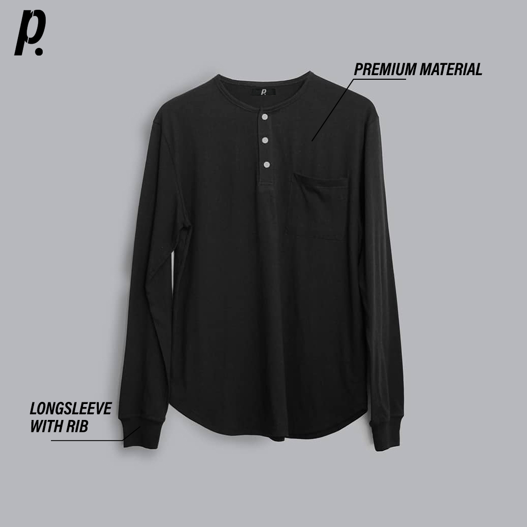 BOGA Official Longsleeve Henley T-shirt - Kaos Polos Panjang Pria