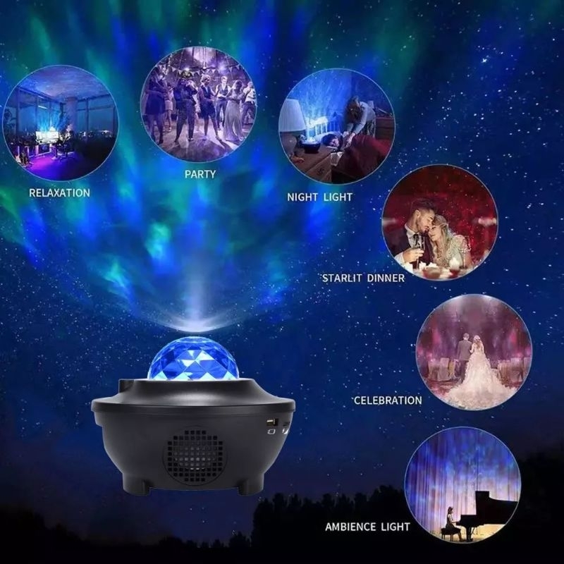 Lampu Proyektor Bintang Galaxy Speaker Bluetooth Led Lamp Starry Romantic Cahaya Laser