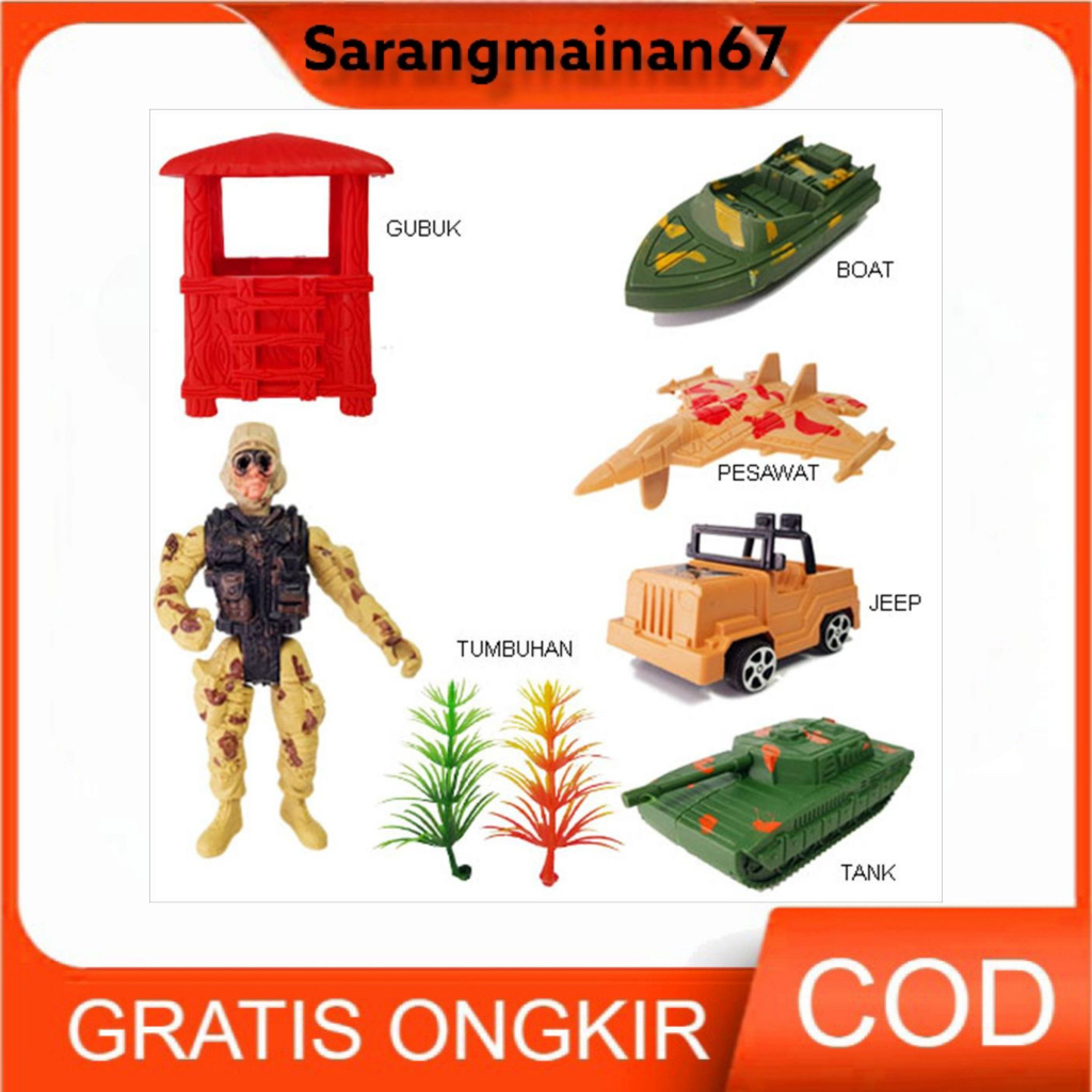 Mainan Anak Laki Tentara Set Pesawat Kapal Tank Mobil Pos Army Benteng Militer Force Perang Soldier