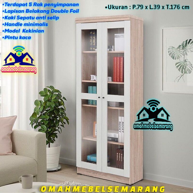 Lemari Hias Pajangan kaca 2 pintu HIGH 01 Rak Buku Arsip File Cabinet