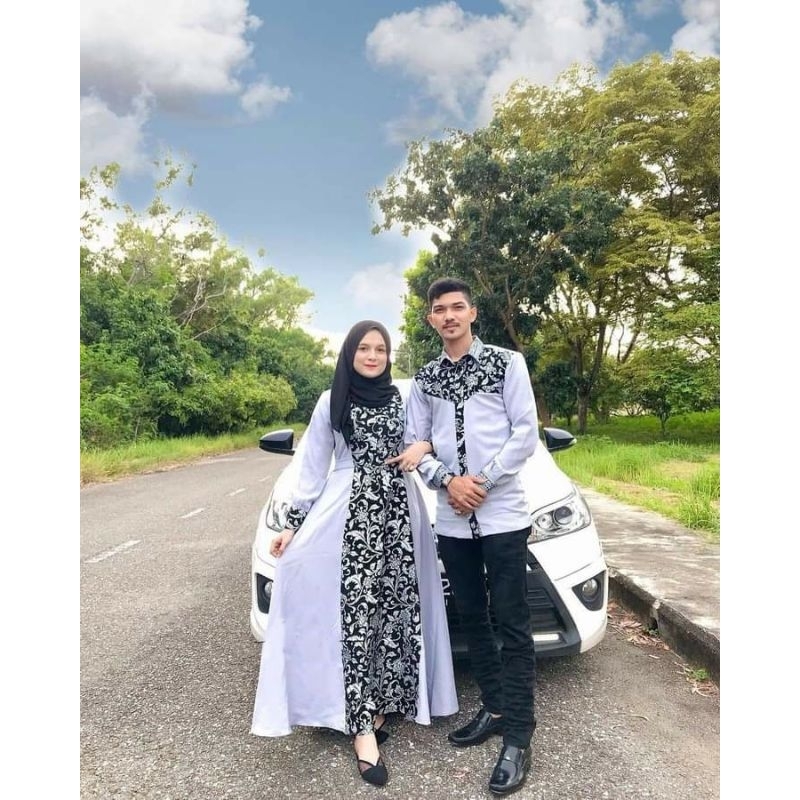 (jualnya satuan ya)couple gamis dan kemeja muslimah set baju batik kombinasi couple kondangan gaun pesta dewasa