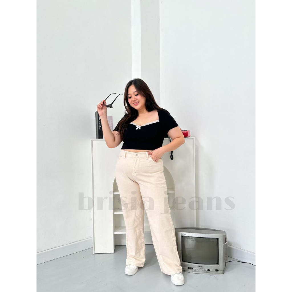 BRISIA JEANS - WENDY Boyfriend Jeans JUMBO - CREAM Size 34-38 / Loose Jeans BIGSIZE