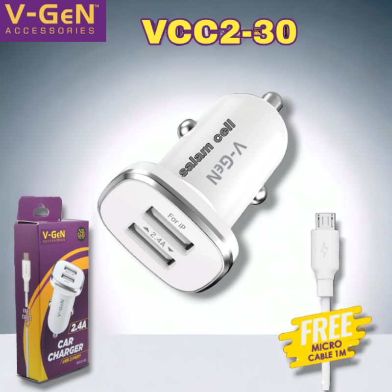 Charger Mobil V-Gen VCC2-30Car Charger USB 2 PORT 2.4A Original Vgen Garansi Resmi