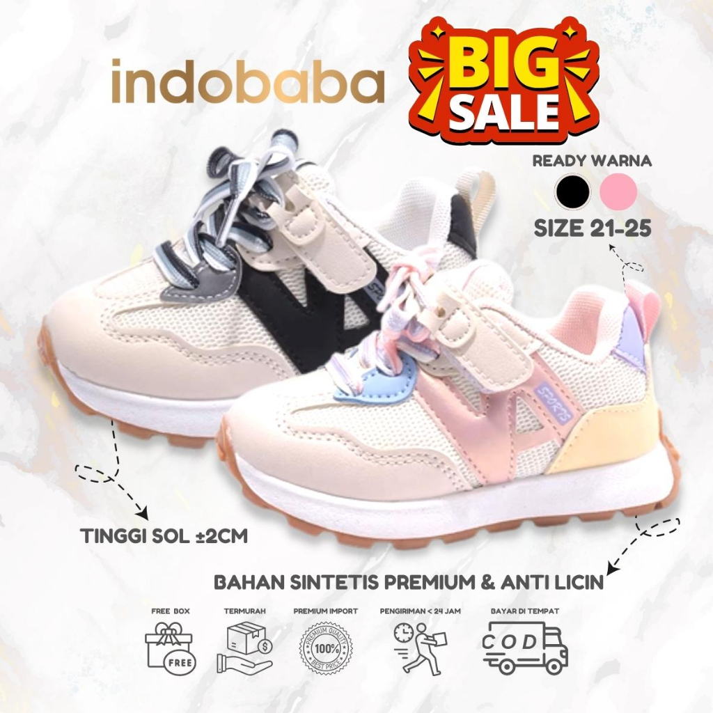 indobaba Sepatu Anak Perempuan Sneakers Anak Import Casual Premium 1-5 Tahun S168