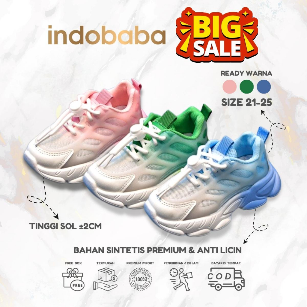 indobaba Sepatu Anak Perempuan Sneakers Anak Cooler Collection Import Size 21-25 S130