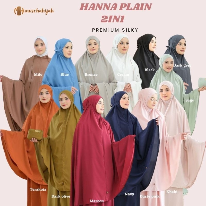 Mukena Travel 2in1 Hana Keylasilk Polos, Ringan, Adem, Lembut by Moscha Hijab