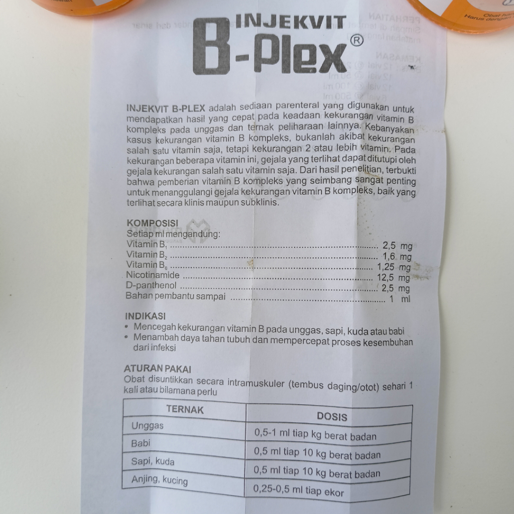 INJEKVIT B PLEX 100 ml | Vitamin B complex ternak dan unggas | Untuk kesehatan dan Produktivitas | B Komplek B Complex | Injekvit B Plejk MEDION