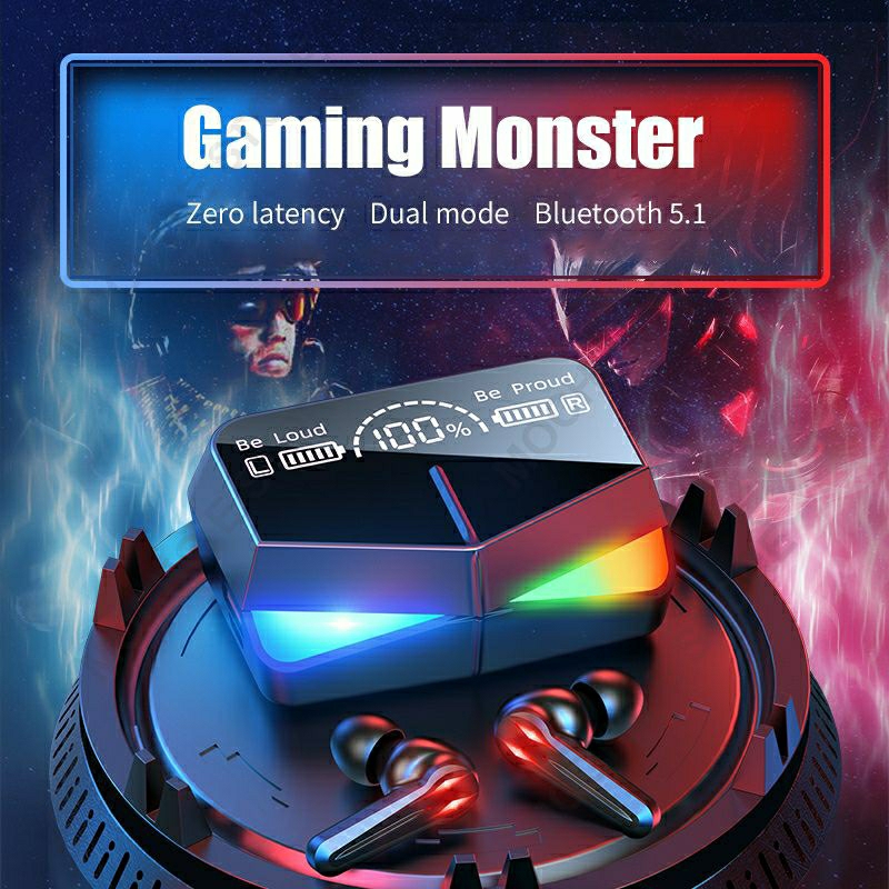 TWS M28 DUAL MODE LED HEADSET BLUETOOTH WIRELESS GAMING TWS V5.1 + POWERBANK 3600 MAH