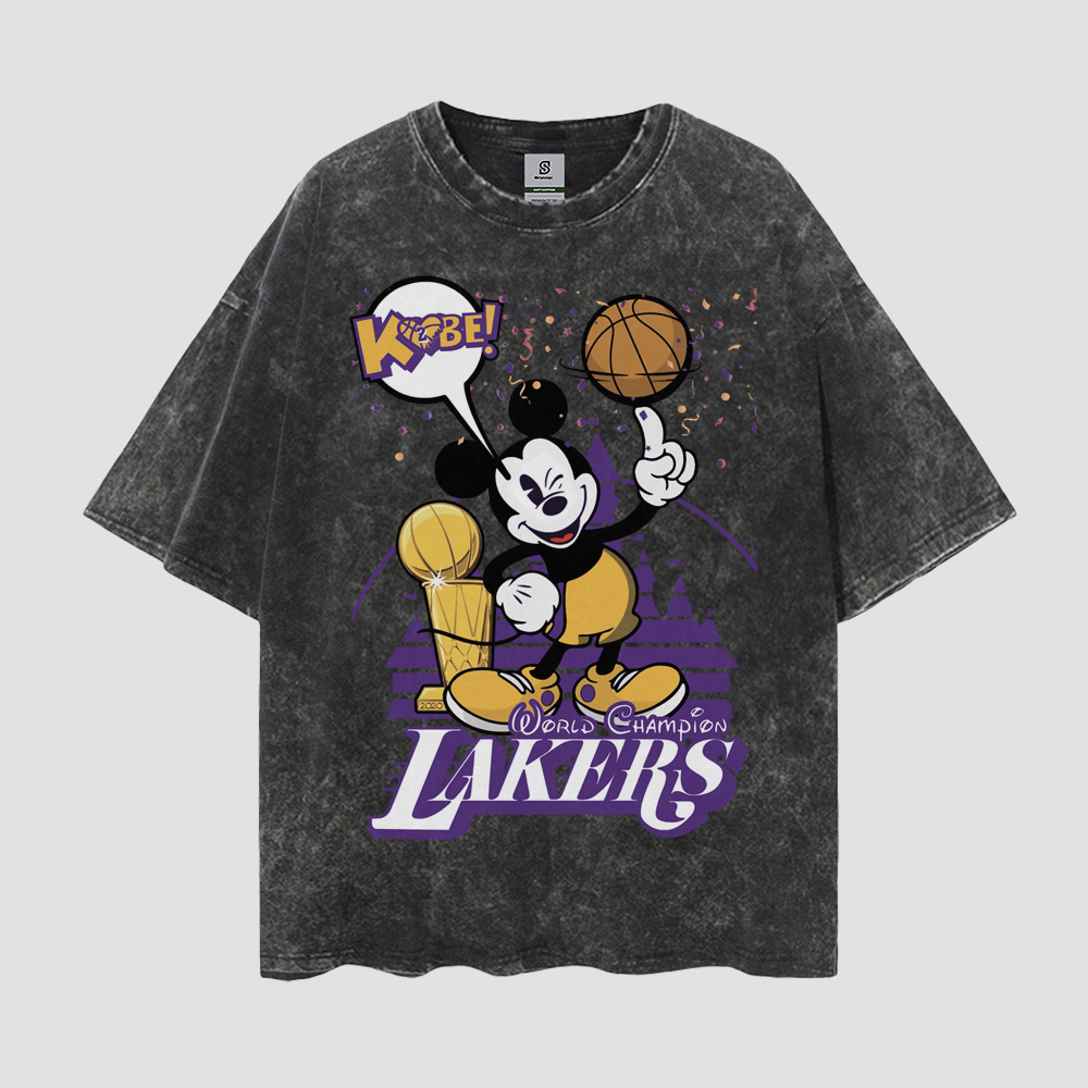 Mickey Mouse World Champion Lakers Vintage  Style Oversize Washed Tee