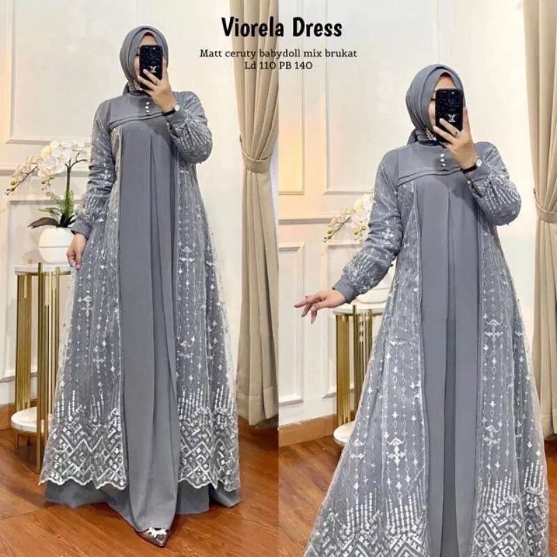 Baju Gamis Wanita Muslim Hayya Dress Brukat Terbaru Georgina Dress Brukat Tulle mewah Oufit Pesta Ko