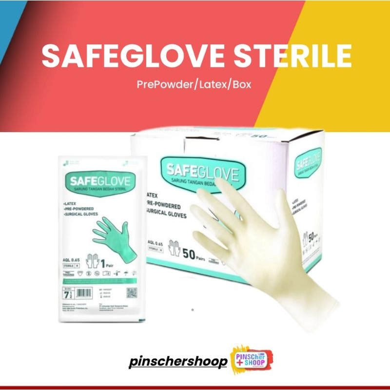 Sarung Tangan Steril Safeglove Surgical Prepowdered Box Isi 50 Pasang