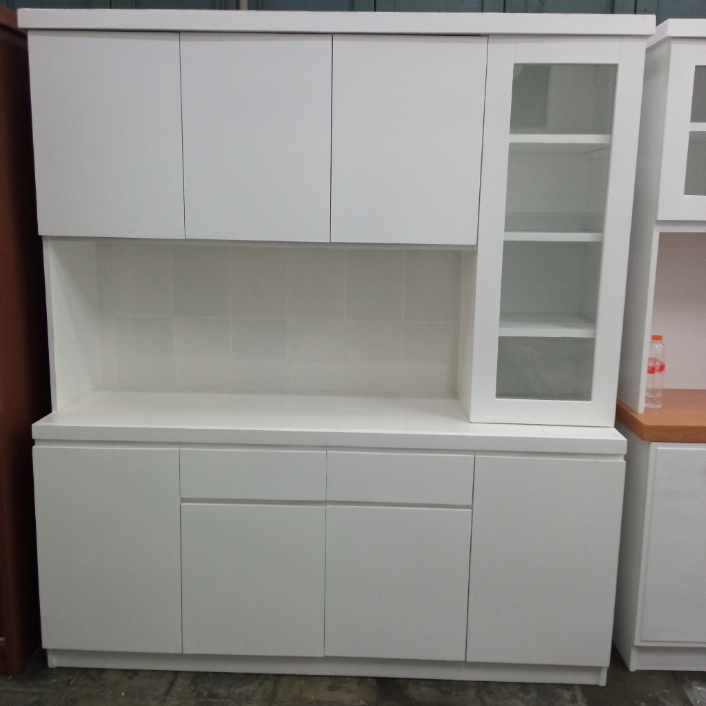 Lemari Sayur 4 Pintu Kaca Panjang Minimalis / Lemari Dapur Blockboard