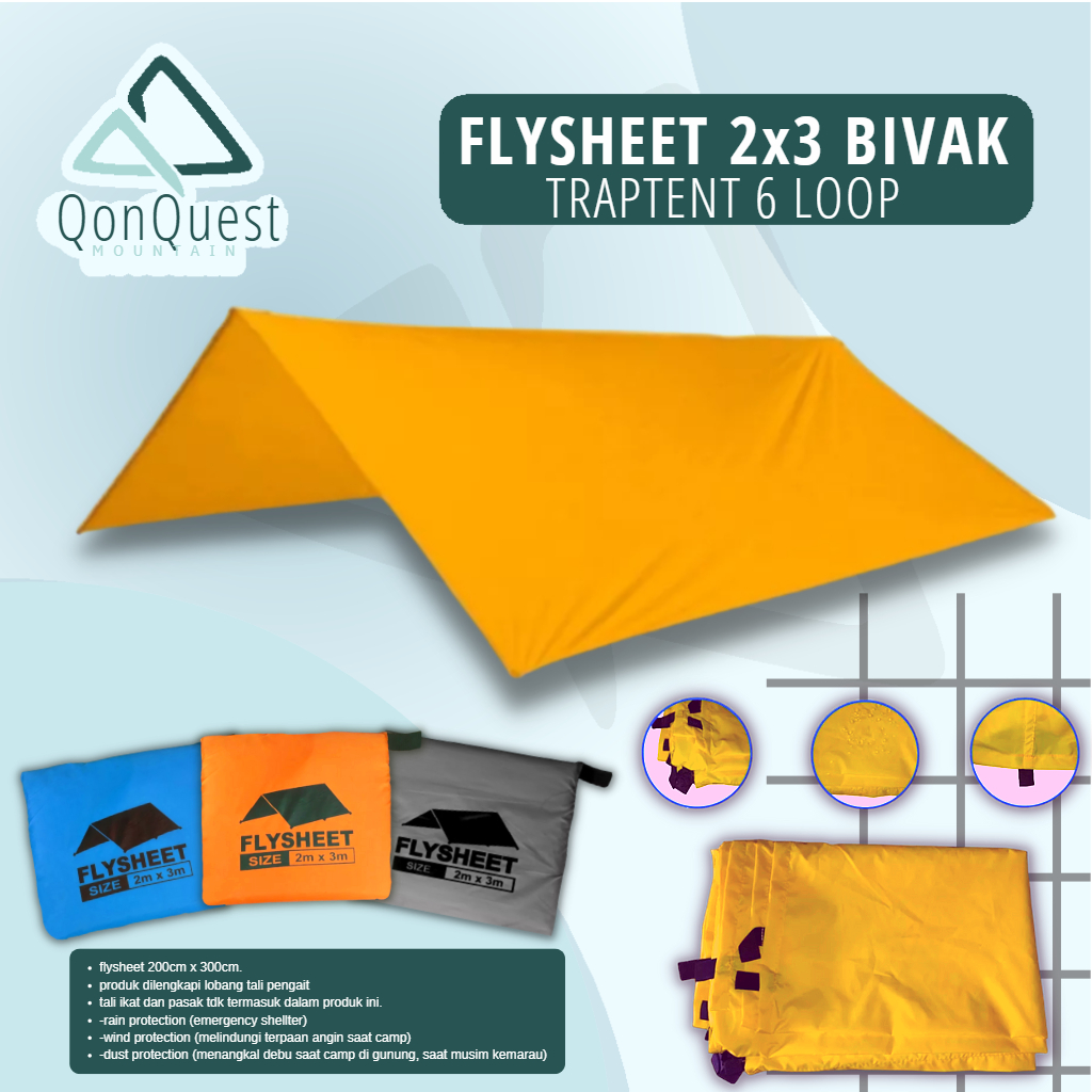 Flysheet tenda type bushcraft 2 m x 3 m atap tenda waterproof - flysheet 2x3 waterproof - flesit 3x2