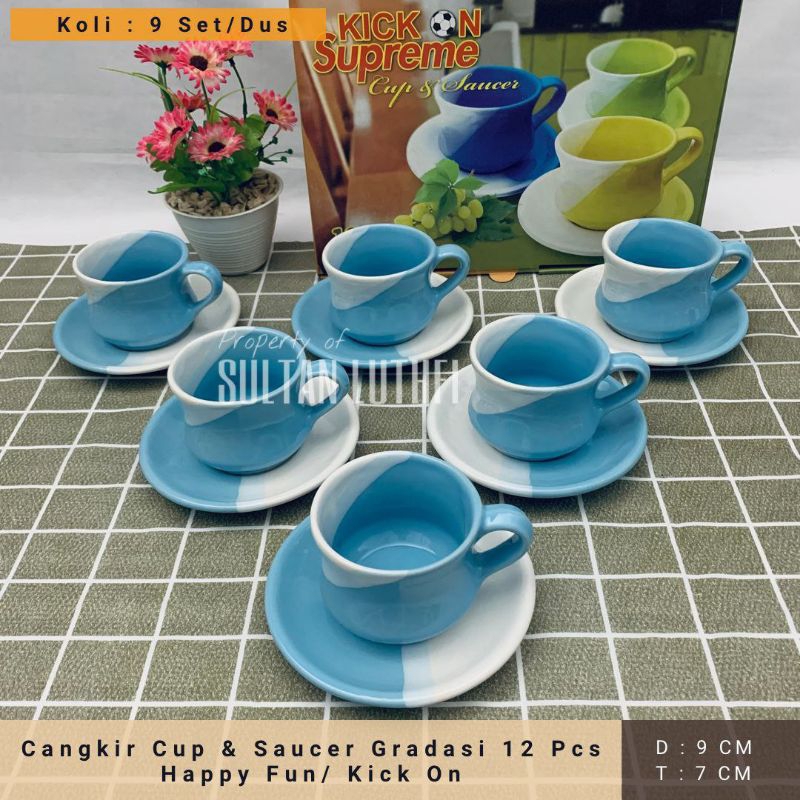 Cangkir Cup & Saucer Gradasi 12 Pcs Happy Fun/ Kick On