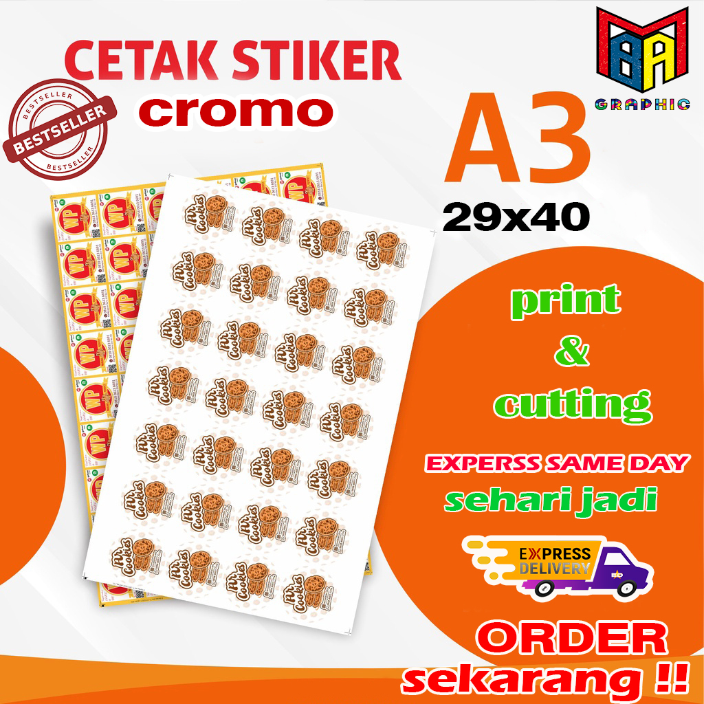 Cetak Stiker Chromo A3 & Kiss Cut - Print Sticker Label Kromo Custom Logo Murah