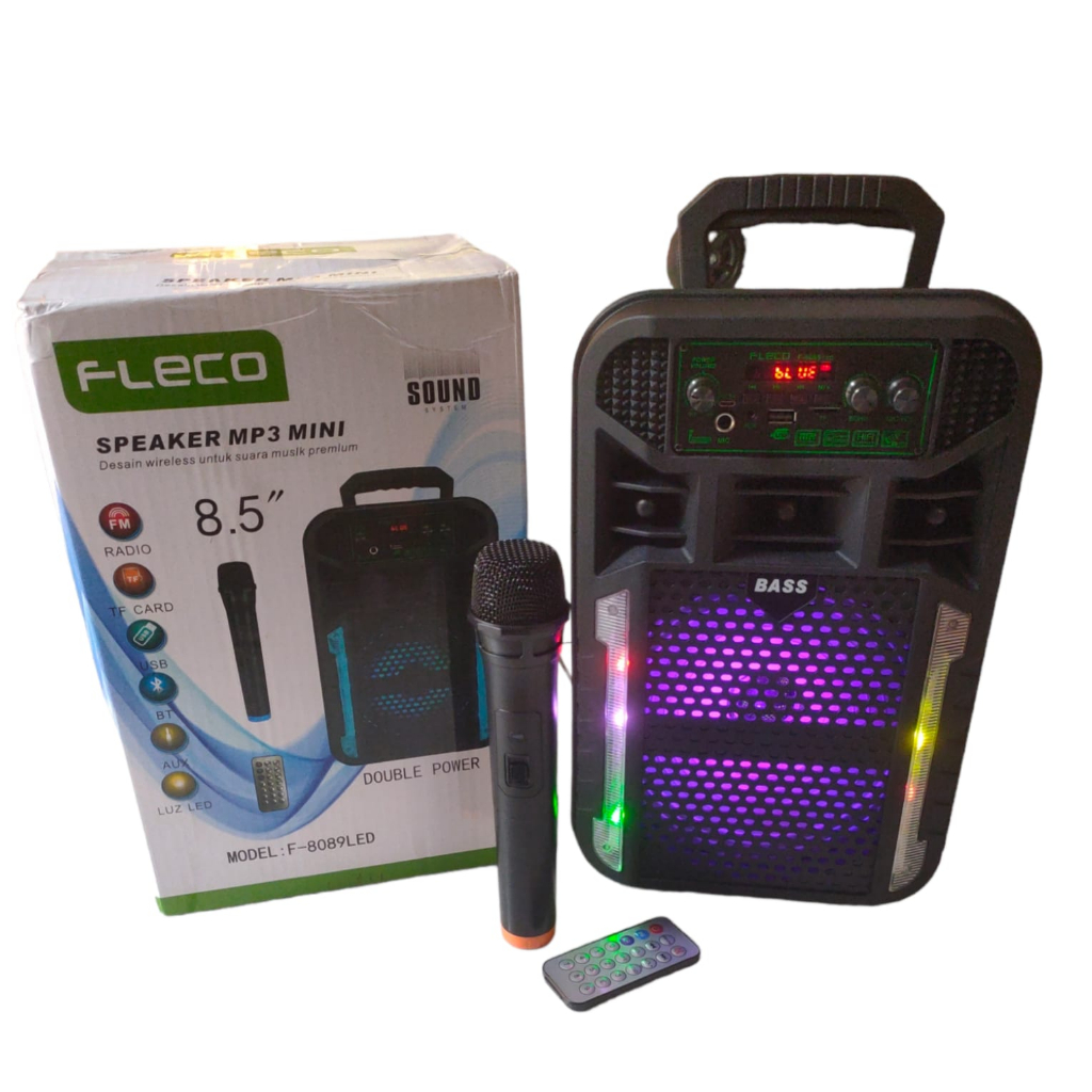 speaker bluetooth karaoke Fleco F-8606 LED AB Bonus Mic Wireless Speaker meeting