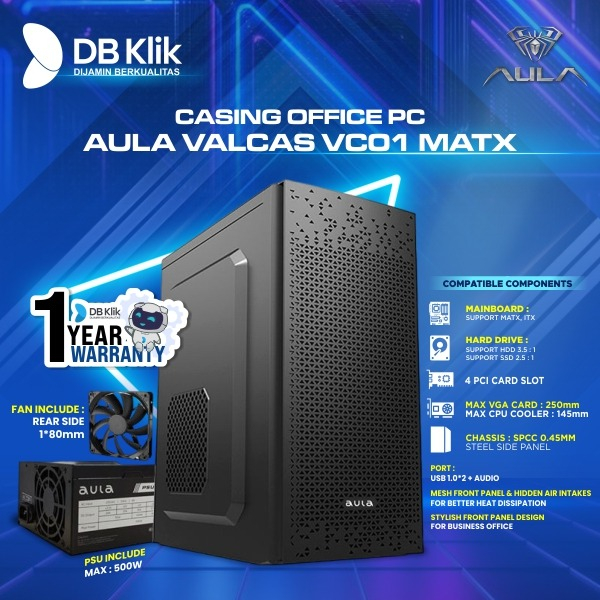Casing Office PC Aula Valcas VC01 mATX Include PSU 500W + Fan 80cm