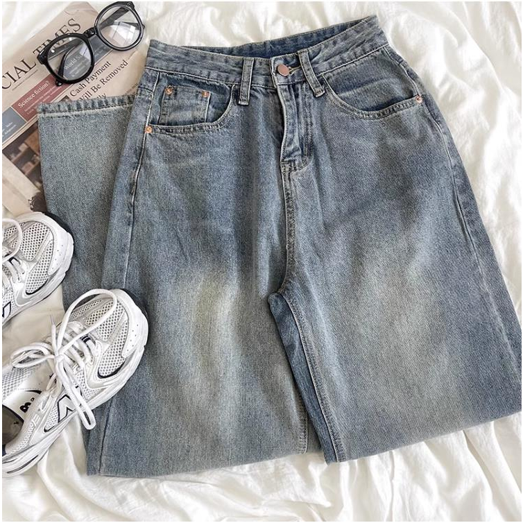 celana jeans wanita/retro highwaist loose import boyfriend jeans korean style causual straight celana panjang