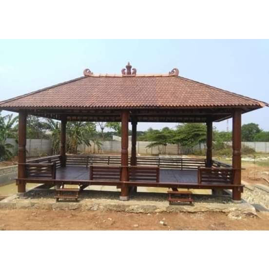 Gazebo Ukuran 6x3 Meter Bahan Kayu Kelapa/Glugu Atap Sirap Full Pagar Sandaran