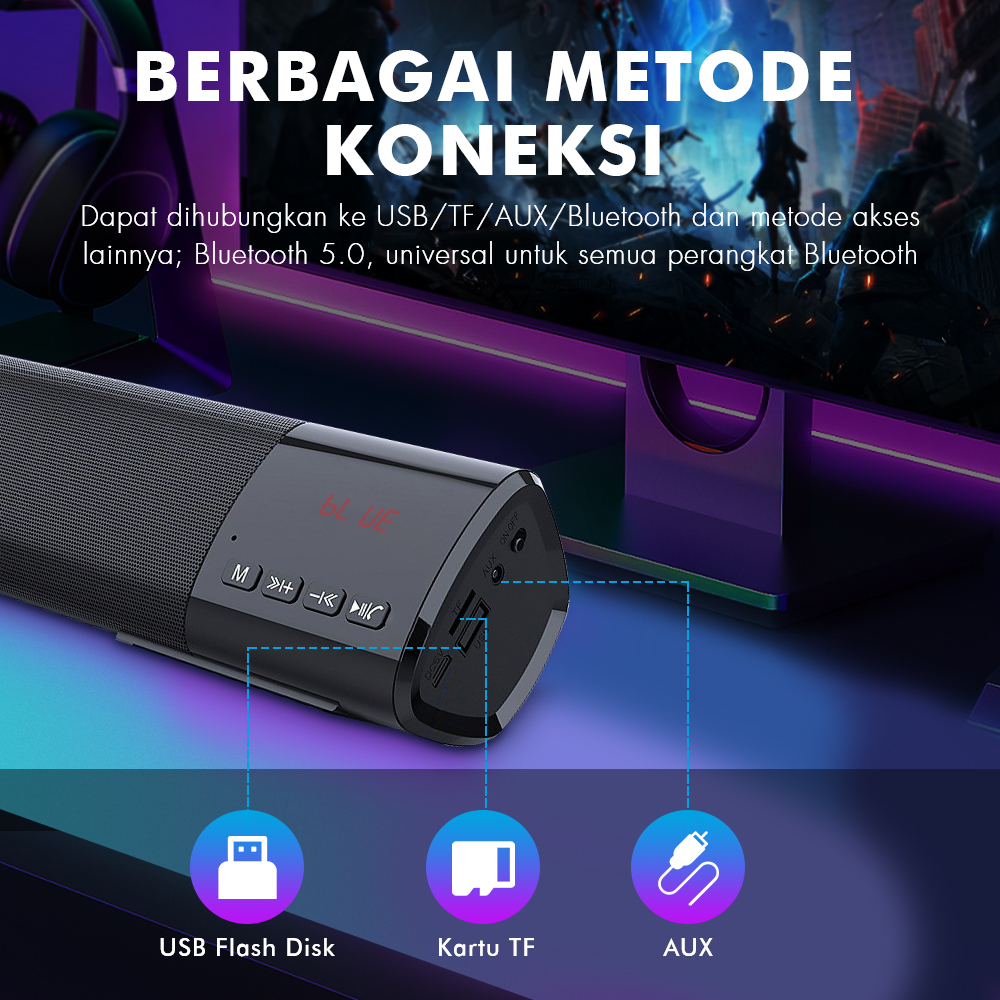 POPCORN Speaker Bluetooth Multifungsi Soundbar Rumah Subwoofer 10W Dengan Mikrofon Panggilan Internal