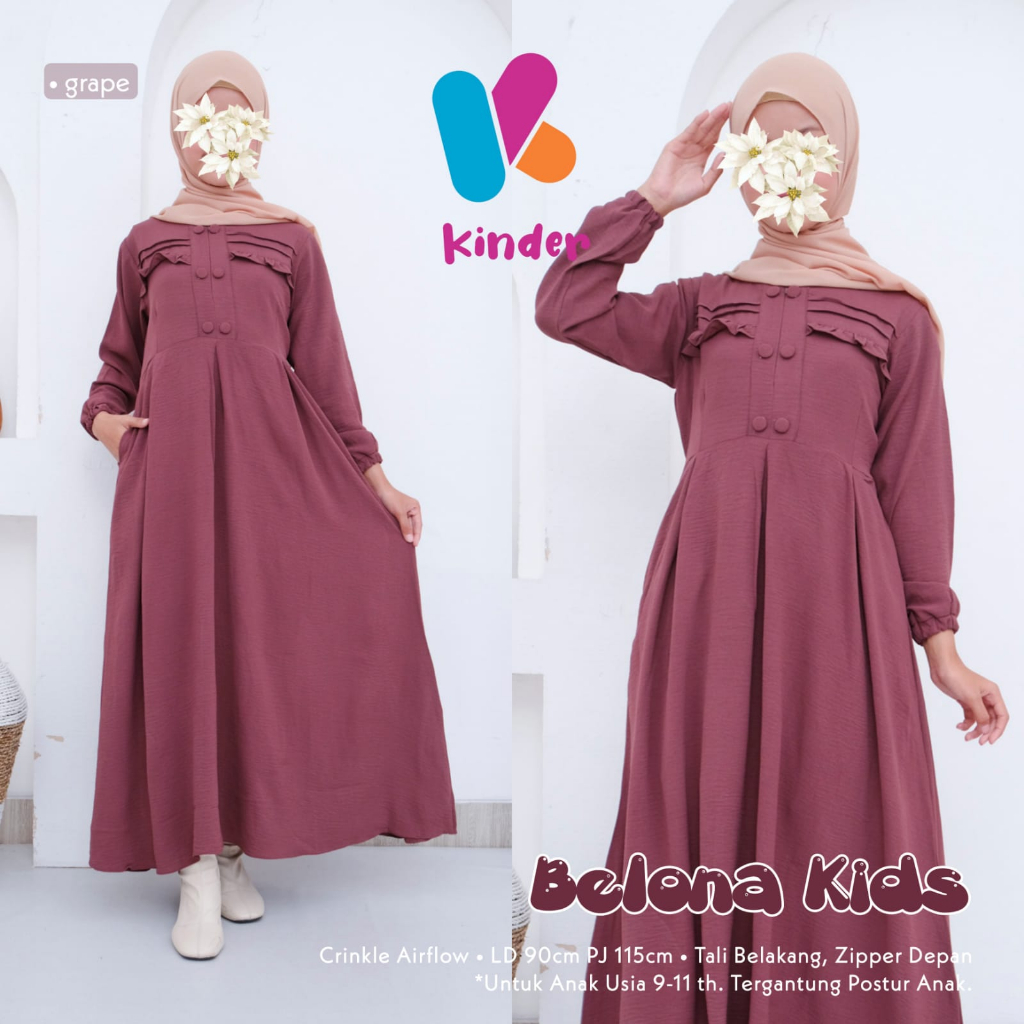 BELONA DRESS ANAK / 18.7 / BAHAN CRINKLE AIRFLOW PREMIUM / LD 90 / PB 115 CM / ANAK 9-11 TH / KINDER