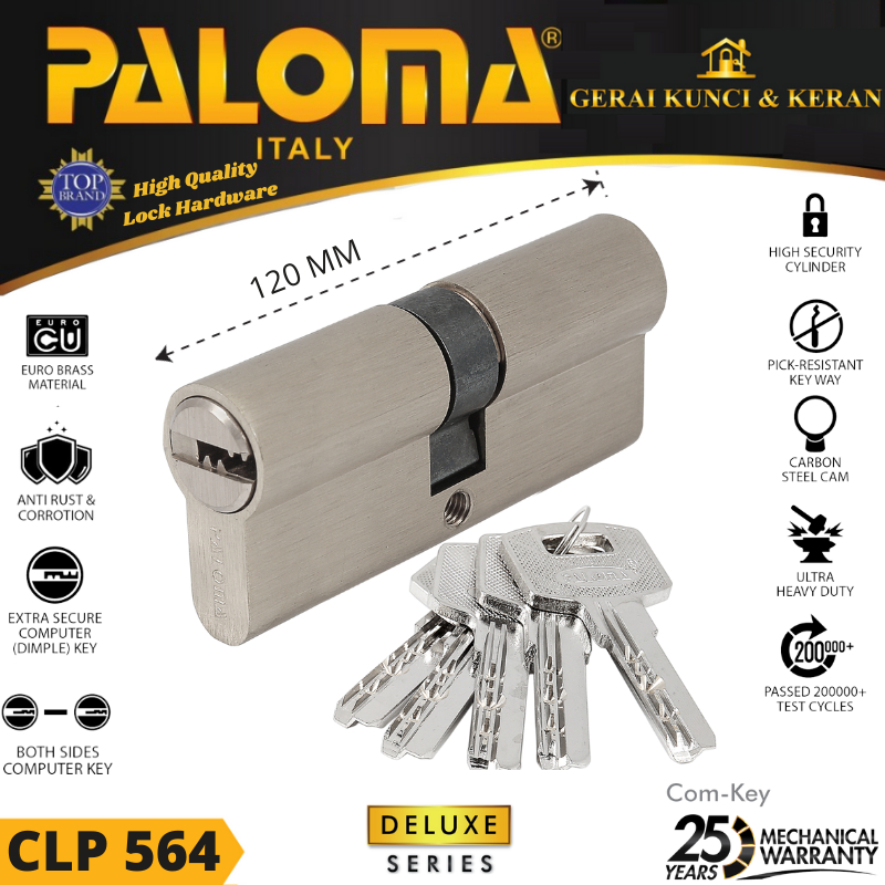 PALOMA CLP 564 CYLINDER KUNCI 120 MM COMPUTER KEY PINTU SILINDER SATIN NICKEL