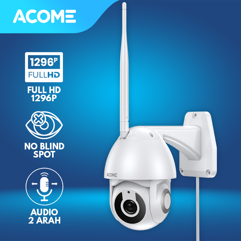 ACOME WiFi Tahan air PTZ Camera CCTV FULL HD 1296P 3MP Kamera No Blind Spot 2 Arah Luar Ruangan APC02