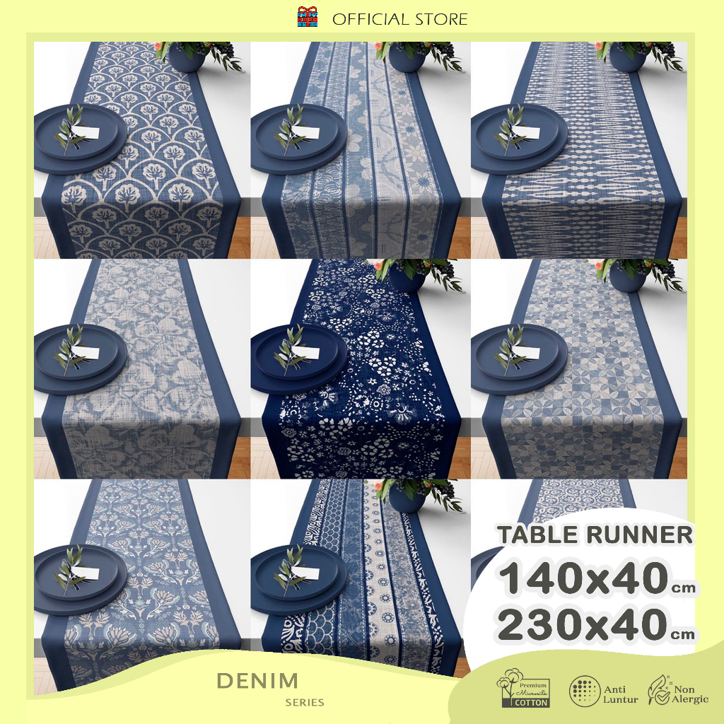 Table Runner Taplak Meja Print Motif Denim Washed 140x40 dan 230x40 cm - Pusat Kado Murah