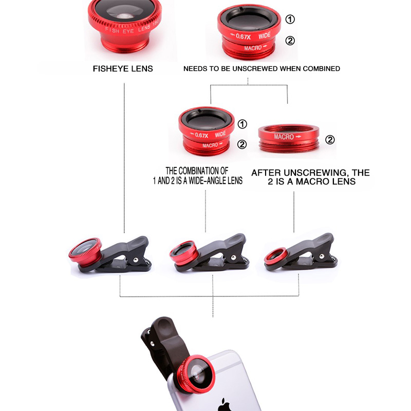 Lensa Kamera HP 3 in 1 Fish Eye Macro Wide 0.67X Universal - CUI3