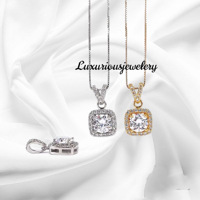 Kalung liontin diamond Solitaire petak premium