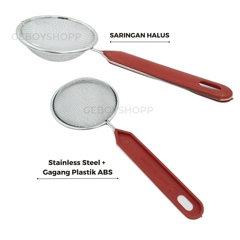 Saringan Teh / Saringan Tepung / Saringan Minyak Stainless Steel Gagang Merah D3SRM