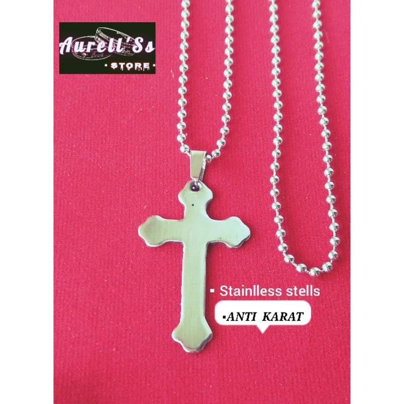 kalung salib plat stainlles stell/ ANTI KARAT/BESI PUTIH