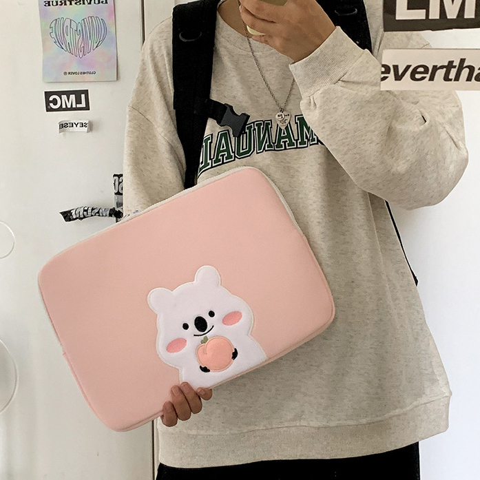 Sleeve Pouch Sarung Tas Pillow Bag Case Ipad Tab Tablet Macbook Air Pro Laptop Asus Acer Aspire Swift 3 Slim Chromebook Lenovo Dell HP Samsung Huawei 11 12 13 14 15 inch Motif Gambar Kartun Bear Dino Warna Green Pink Biru Ungu Cute Murah Korean Model