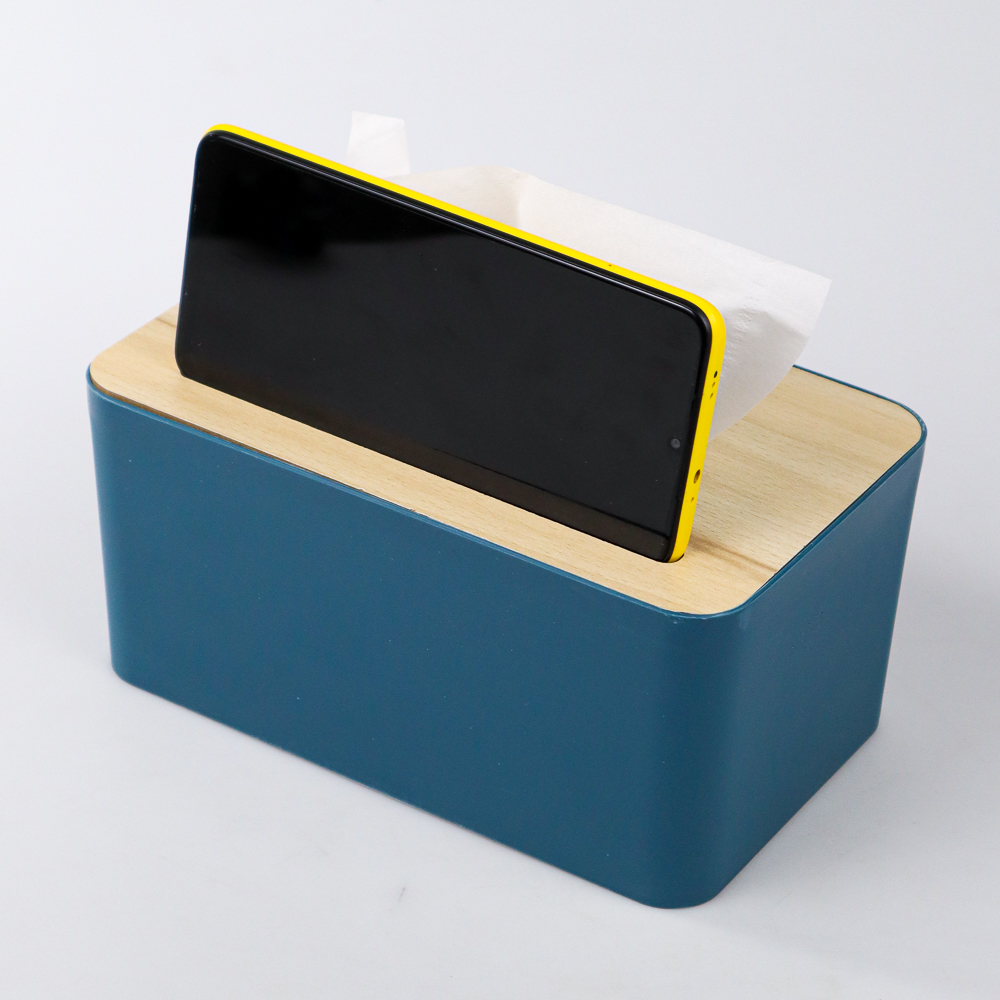 TaffHOME Kotak Tisu Kayu Tissue Box dengan Holder Smartphone - ZJ008