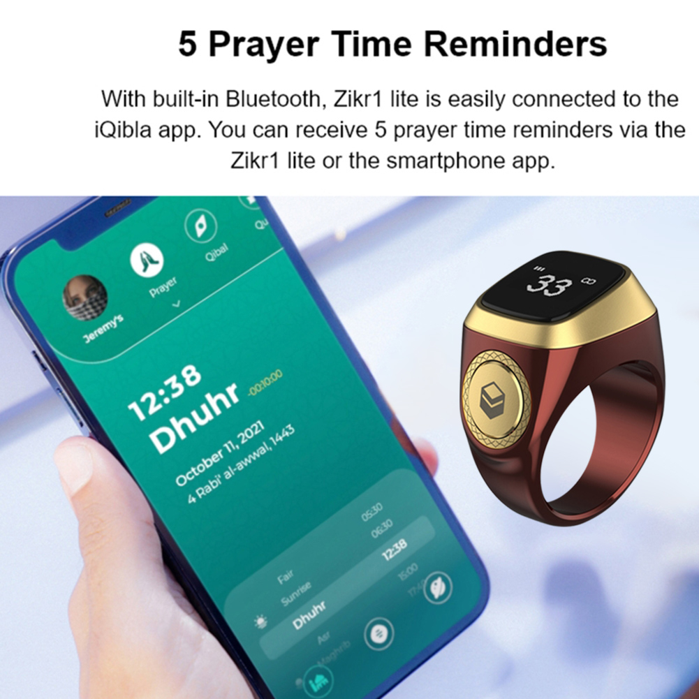 iQibla Cincin Tasbih Digital Dzikir Penanda Waktu Sholat OLED Display - F01 - Black