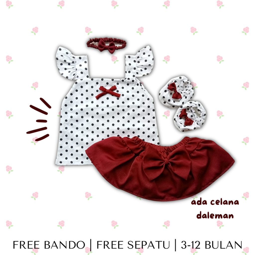 baju anak perempuan 3 -12 bulan romper baby set girl set baju bayi setelan anak perempuan CHLOE polkadot baby set bloomer gempita