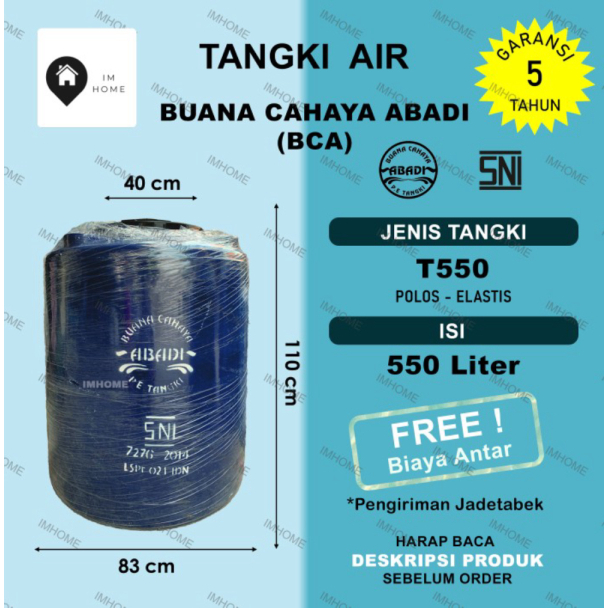 Murah meriah Tangki / Toren Air BCA 500 Liter T550 Murah - Biru Limited