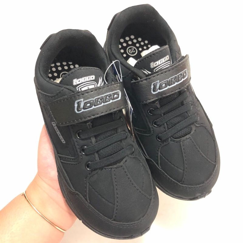 SEPATU SEKOLAH UNISEX KREKETAN HITAM PUTIH TERBARU LOGGO HARMONY LO LUNAS SIZE 28-33 TERMURAH