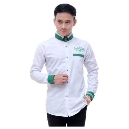 Kemeja koko NU kerah double putih hijau Baju Koko Gus Azmi S M L XL XXL