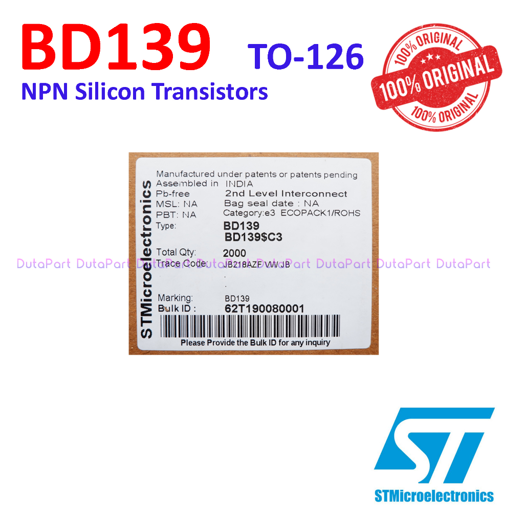 BD139 ORIGINAL STMicroelectronics ST Bipolar NPN Transistor BD 139