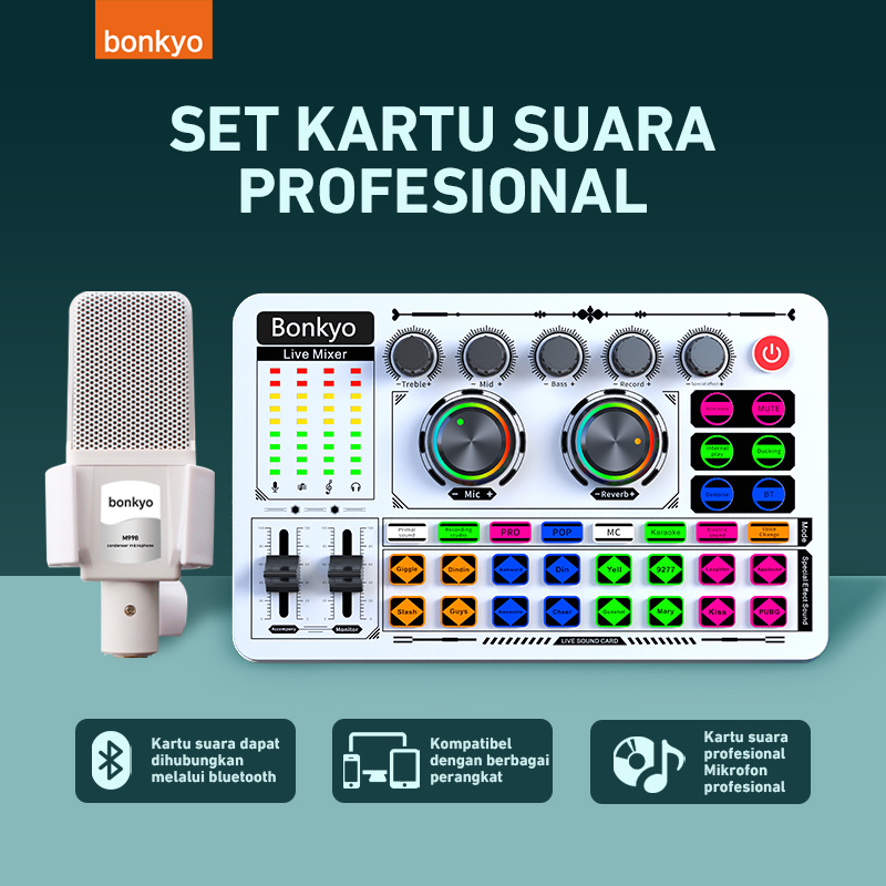 bonkyo SoundCard F999 Bluetooth compatible External Wireless DJ Mixer Pengurangan Kebisingan untuk Streaming Langsung