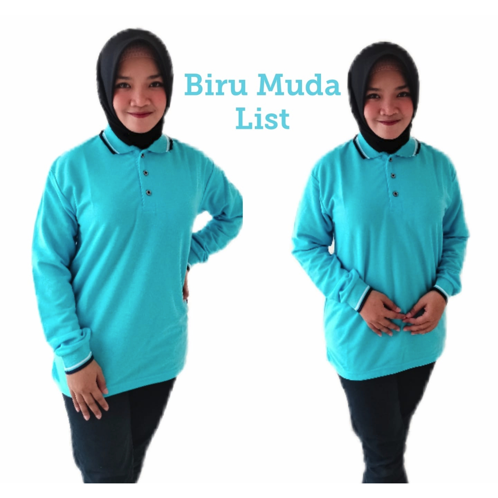 Kaos Kerah FO LIST Panjang Wanita warna Biru Muda - Kaos Kerah Lengan Panjang FO LIST - Kaos Kerah P