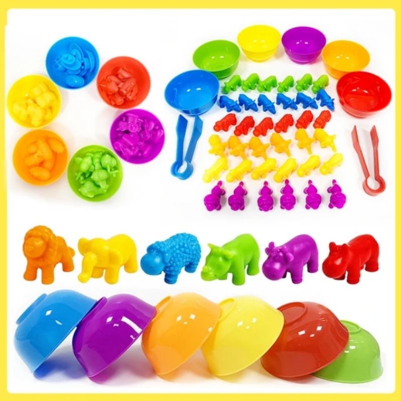 TOYS | Rainbow Counting Soft Rubber Toy / Classification Toys with Bowl