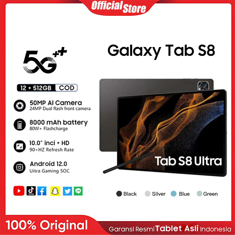 Bisa COD Tablet PC Murah 5G Baru Galaxy pad S8 Tab terbaru 10.1inch laptop tablets RAM 12GB+512GB ROM 2023 android12.0 4G/5G WIFI bluetooth