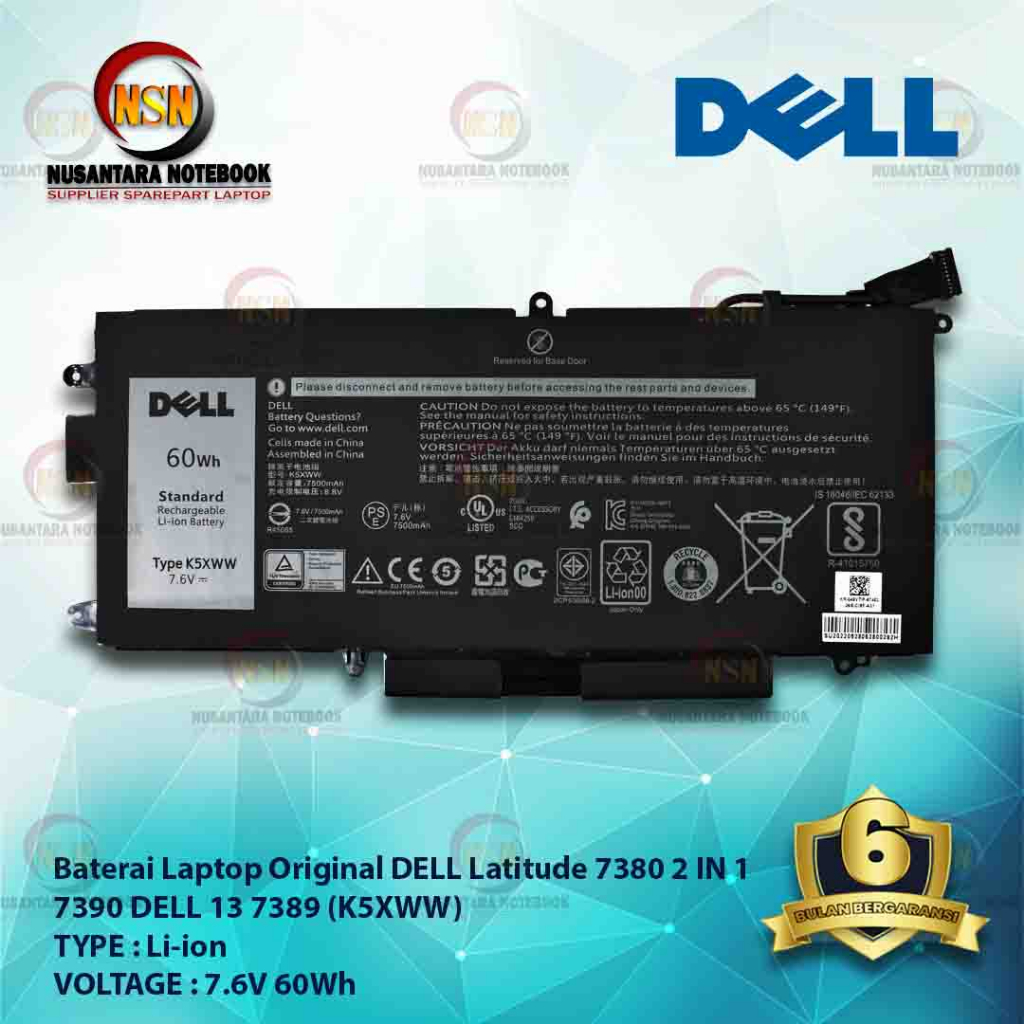 Baterai Dell Latitude 5289 13 7389 5289 3180 K5XWW 7.6V 60Wh